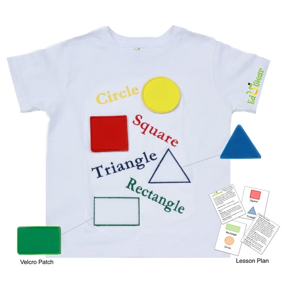 Eduwear (Unisex) Embroidered "I Know My Shapes" Interactive Educational short sleeve T-shirt with Embroidered Velcro Patches (Little Girls, Little Boys)