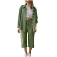 thumbnail image 2 of Soki Women 2 Piece Linen Sets Button Down Shirt and Drawstring Capri Pants Set Summer Outfits, 2 of 5