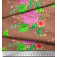 thumbnail image 2 of Soimoi Brown polyester Crepe Fabric Leaves & Rose Floral Print Fabric by the Yard 52 Inch Wide, 2 of 3