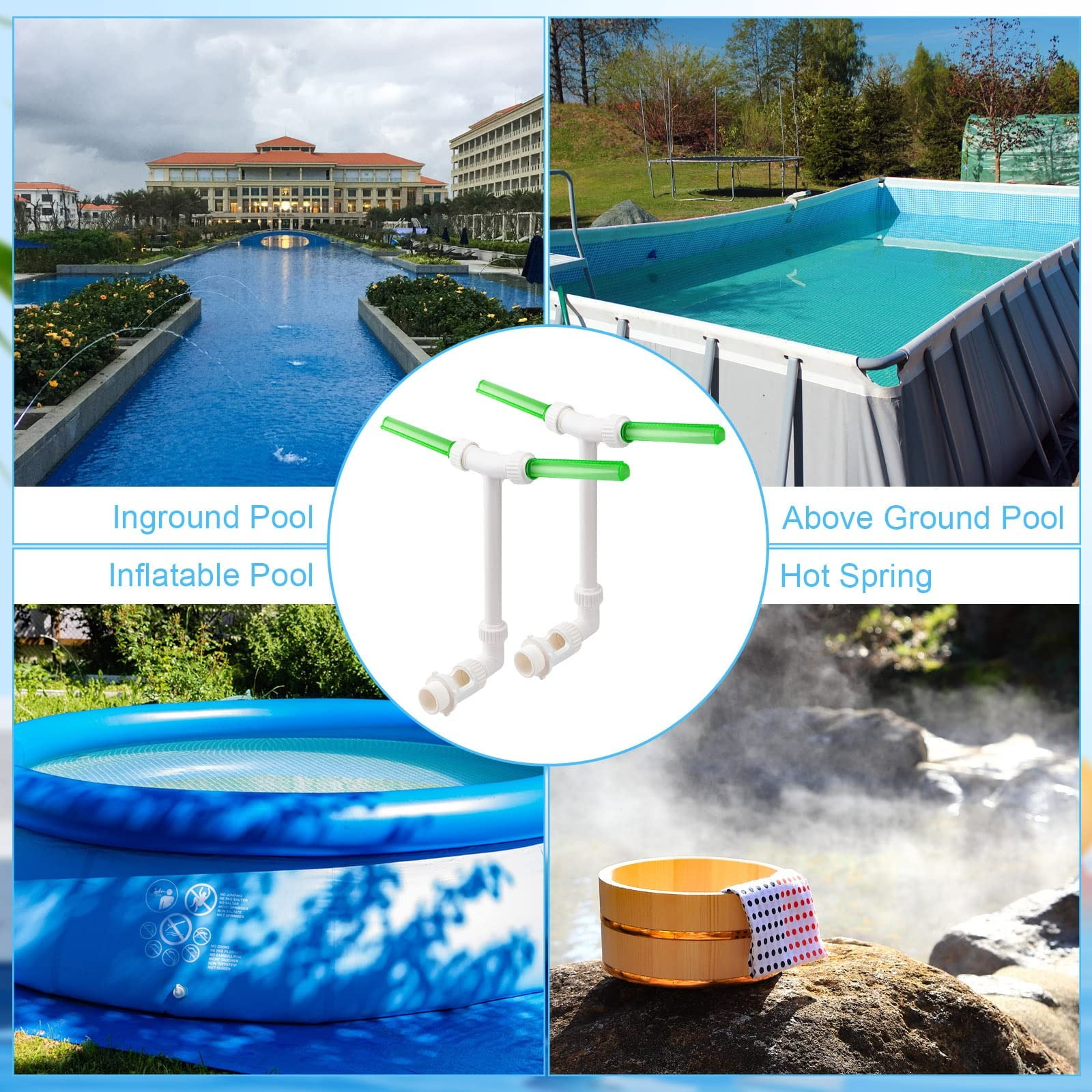 Glow in The Dark Double Head Pool Fountain with Adapter, Adjustable Waterfall Sprinkler for Above Ground Inground Pool, Water Cooler for Pool Spa Summer Fun