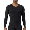 thumbnail image 3 of Men's V Neck Compression Shirt Long Sleeve, Athletic Workout Shirts & Gym Undershirts, Active Sports Base Layer Top for Running, Fitness, Muscle Recovery & Cold Weather Black L, 3 of 10