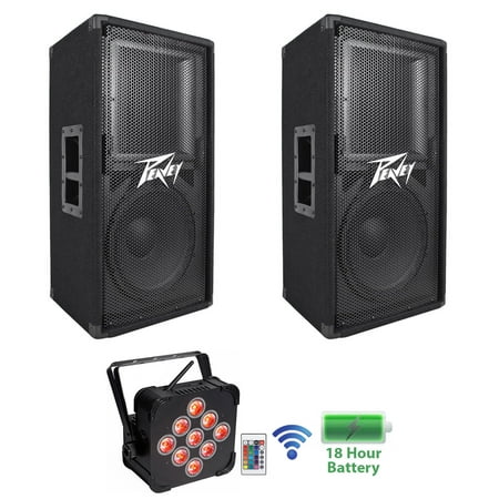 (2) Peavey PV112 12" 800w DJ PA Speakers+Wireless Battery Powered Par Can Light