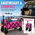 thumbnail image 6 of Expandable Folding Wagon Cart, 225 lbs Dual-Layer Collapsible Utility Wagon with 100% Extra Storage, Grocery Cart, Foldable Garden Cart with 360° Wheels for Camping, Shopping, Sports, Pink, 6 of 16