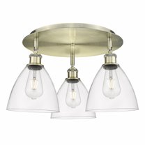 Innovations Lighting  Bristol Glass - 3 Light 19" Flush Mount Antique Brass/Clear