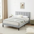 thumbnail image 4 of VECELO Full Bed Frame with Upholstered Headboard, Heavy-Duty Platform Bedframe with Strong Wooden Slats Support, No Boxing Spring Needed,Light Gray, 4 of 6