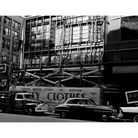 USA Massachusetts Boston cars parked against building with scaffolding Canvas Art - (24 x 36)