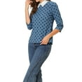 thumbnail image 5 of MODA NOVA Juniors Contrast Peter Pan Collar Top 3/4 Sleeves Blouse Shirts Grey Blue XS, 5 of 7