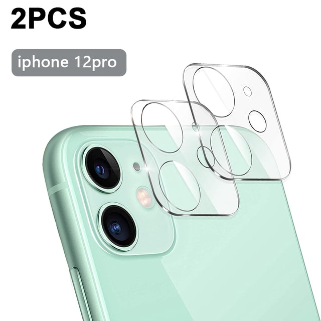 Paquete de 2 protectores de pantalla para iPhone11/12 serie Cámara Vidrio templado Lente protectora Película Len Vidrio Parte posterior Cámara Película de vidrio 9H Dureza Impermeable Fokelyi 221034-2