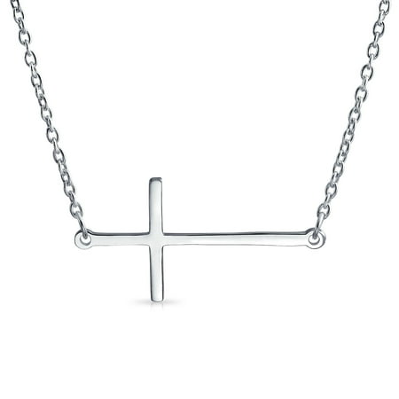 Sterling Silver Plated Bail Pendant - Modern Classic Sideways Cross Necklace Women Pendant Shinny Polished Sterling Silver or Rose Gold Plated Silver 16 In