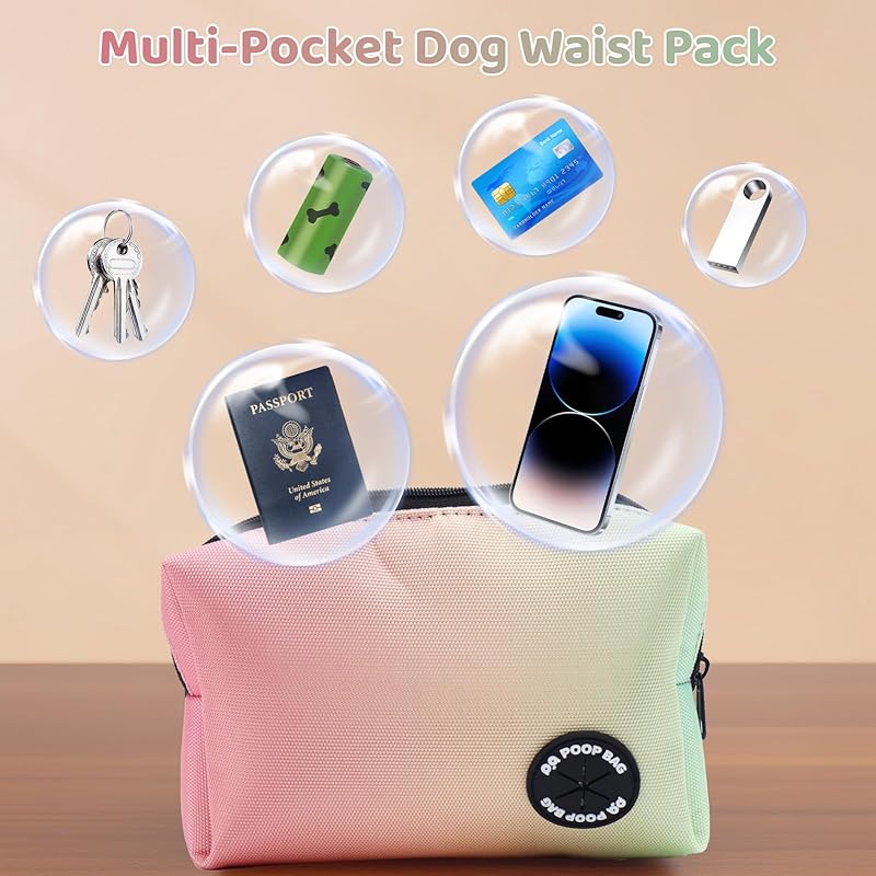 Hands Free Dog Leash with Zipper Pouch, 6-9ft Bungee Waist Leash for Medium Large Dogs Walking, Running Lead with Dual Padded Handles Car Safety Buckle for Training Jogging