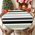 thumbnail image 5 of Round Tablecloth Abstract Striped Elastic Edge Fitted Sage Green Black White Plastic Table Cover,Waterproof Oil Proof for Dinner,Outdoor, Picnic, 55"- 60" DIA Tables, 5 of 9