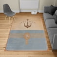 thumbnail image 2 of Nautical Turkish Area Rug, Vintage Marine Design for Ocean Lovers Anchor Compass and Stripes, Soft Carpet for Living Room Decor with Distressed Look, 5.2' X 7.6', Pale Brown, by Ambesonne, 2 of 4