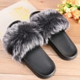 thumbnail image 4 of WAXIAYU Fluffy Slippers Open Toe Sandals Summer Sliders On Flops Plush Flats Mules, 4 of 8
