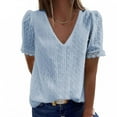 thumbnail image 5 of LoyisViDion Women Casual Solid Tops Short Sleeve V-Neck Lace T-Shirt Blouse Blue 12(XXL), 5 of 5