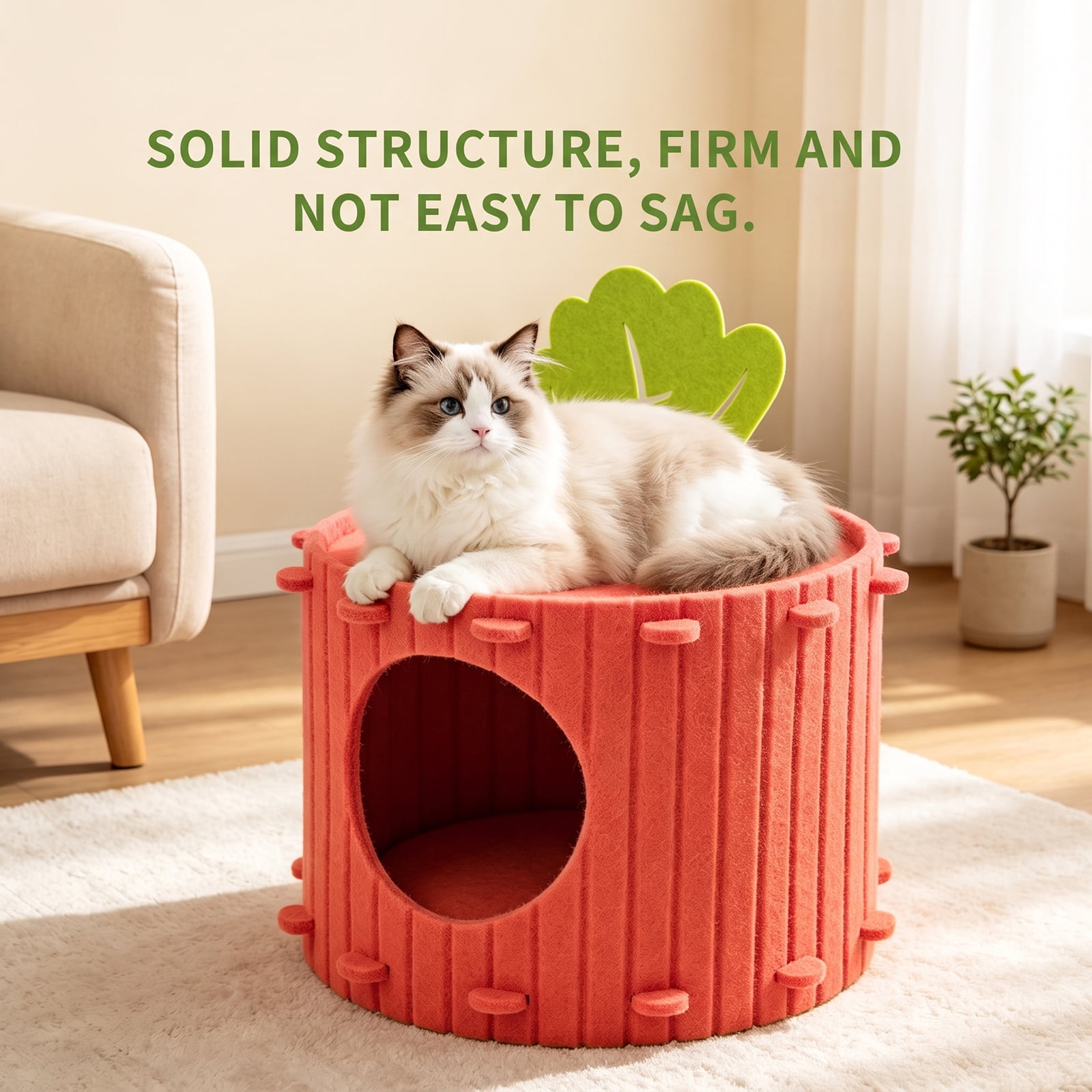 Carrot Theme Felt Rabbit Hideout Bed, Soft Small Animal Hideaway Hut, Cozy Bunny Hiding House for Guinea Pig Ferret Chinchilla Hedgehog, 15.75"L x 15.75"W x 11.81"H
