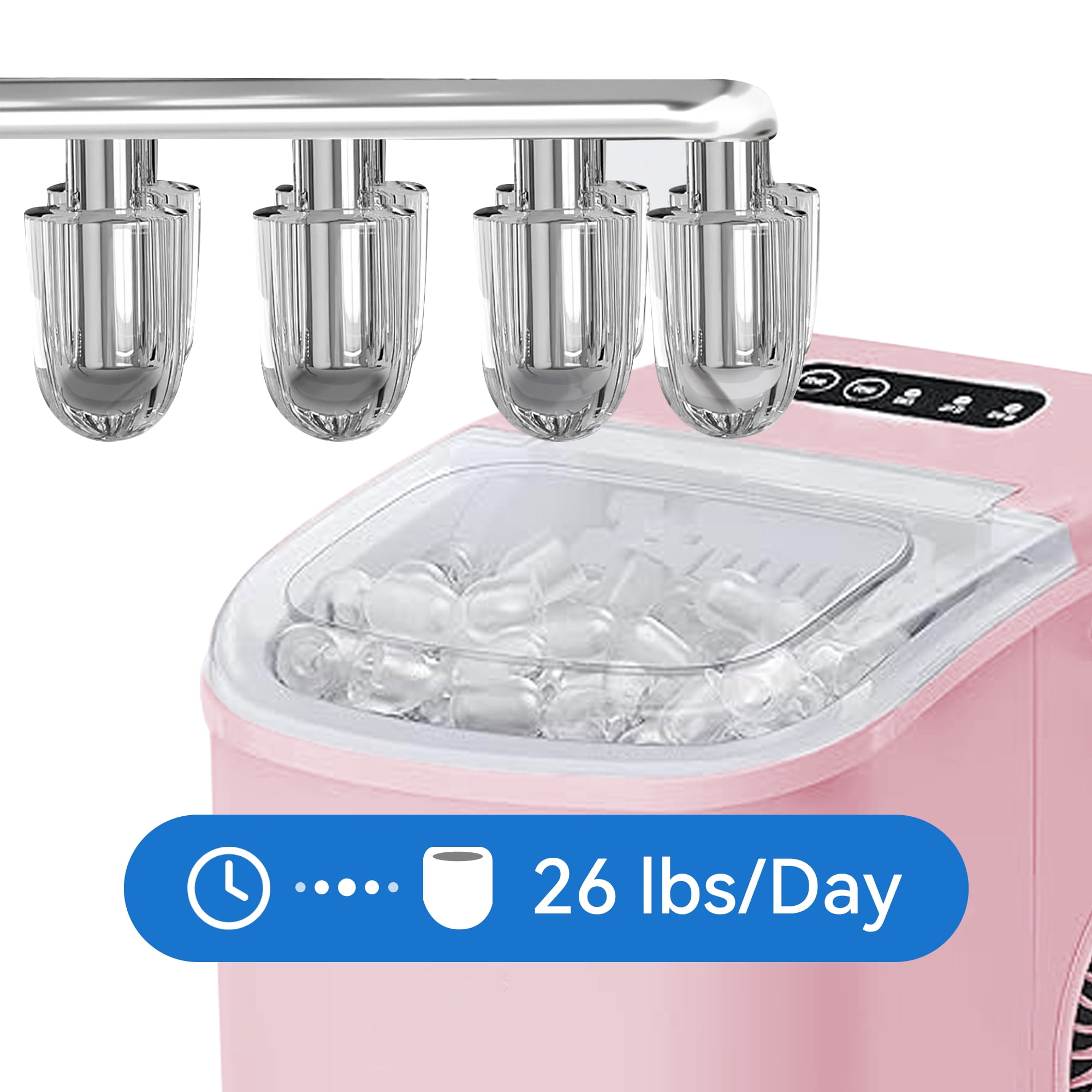 HUMSURE Countertop Ice Maker Machine with Handle, 26lbs  Per Day, 9 Ice Cubes Ready in 7 Mins, Self-Cleaning Portable Ice Maker with Basket and Scoop, for Home/Party/Kitchen/Camping/RV(Pink)