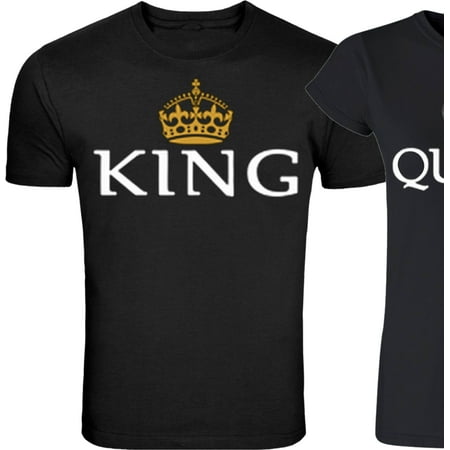 King & Queen CROWN Design Valentines Christmas Gift Couple Matching Cute T-Shirts M King-Black