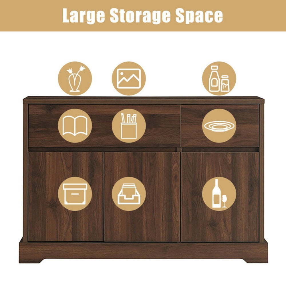 Finihen Kitchen Storage Cabinet, Buffet Sideboard, Storage Buffet Sideboard with 2 Drawers and 2 Cabinets, for Dining Room, Kitchen, Living Room, Walnut Finihen Kitchen Storage Cabinet, Buffet Sideboard, Storage Buffet Sideboard with 2 Drawers and 2 Cabinets, for Dining Room, Kitchen, Living Room, Walnut