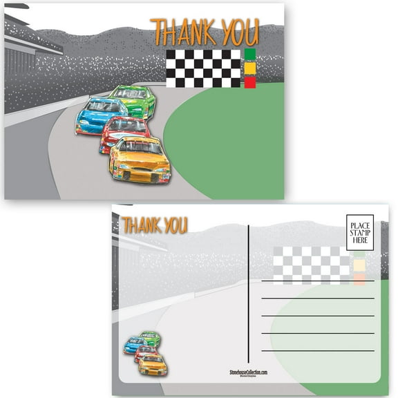 Sport Race Cars Thanks Postcards - 4 x 6 Race Car Postcards 40 Count Per Pack -
