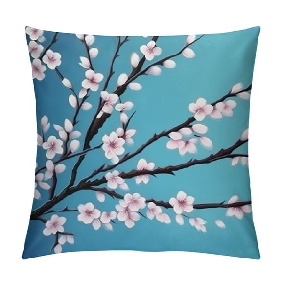JRXY  Throw Pillows Pink Blossom Cherry Flowers Watercolor for Couch Bed Square Decorative Cushion Pillows Cover for Women Men Boy Girl White