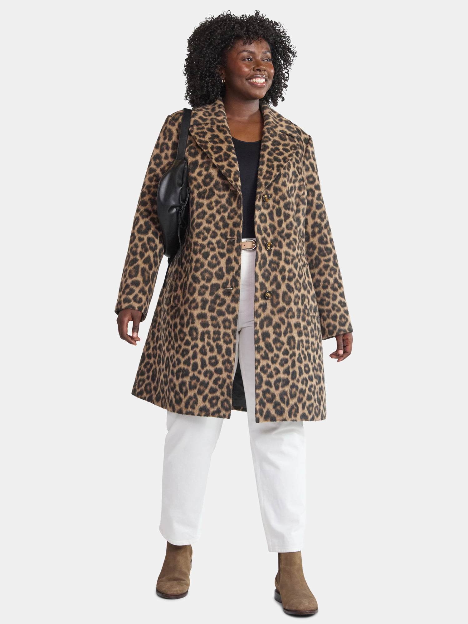 Time and Tru Women's and Women's Plus Faux Wool Boyfriend Coat, Sizes XS-2X