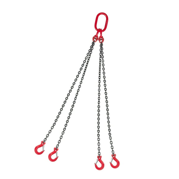 KFFKFF Chain Sling, 1/4 in x 5 ft Lifting Chains with 4-Leg Grab Hooks, Durable G80 Alloy Steel Lifting Sling, 6600 lbs Load Capacity, Adjustable Engine Hoist Chains for Cargo Handling and Towing