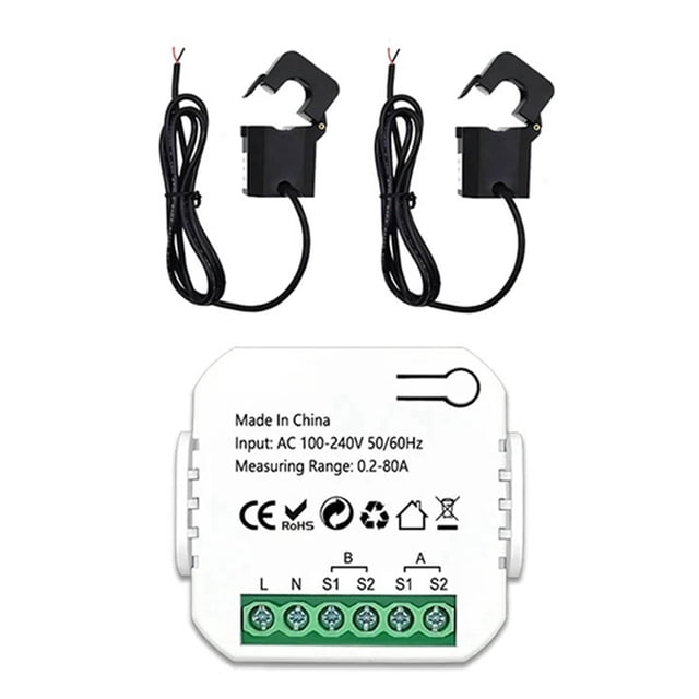 Medidor de energía ZigBee de 2 canales bidireccional con sensor de corriente Tuya Smart Monitor Power 80A 110V/240V Se requiere puerta de enlace
