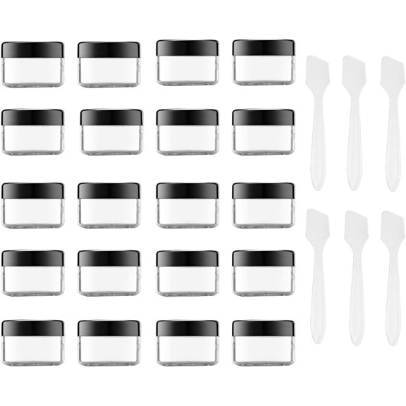 15ml Empty Cosmetic Containers (20 Pieces) Cream Jars, Plastic Jars - with 6 Spatulas (15g, Black)