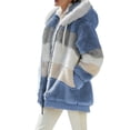 thumbnail image 4 of Women Fall Winter Warm Plush Hooded Coat Contrast Color Long Sleeve Zip Up Thick Cardigan Jacket, 4 of 6