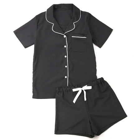 

Women s Casual Cotton Button-down Sleepwears Pajamas 2pcs Set Shirt Loungewear