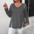 thumbnail image 2 of Holzkary Womens Long Sleeve V Neck Shirts Loose Fit Casual Tunic Tops Criss Cross T Shirt V Neck Strap Cutout Design Long Sleeved T Shirt Dark Grey Xl, 2 of 7