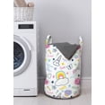 thumbnail image 3 of Cartoon Laundry Bag, Rainbow Clouds I Believe in Unicorns Love Hope Happy Cupcake Ice Cream Magic Kids, Basket with Handles Drawstring Closure for Laundromats, 13" x 19", Multicolor, by Ambesonne, 3 of 4