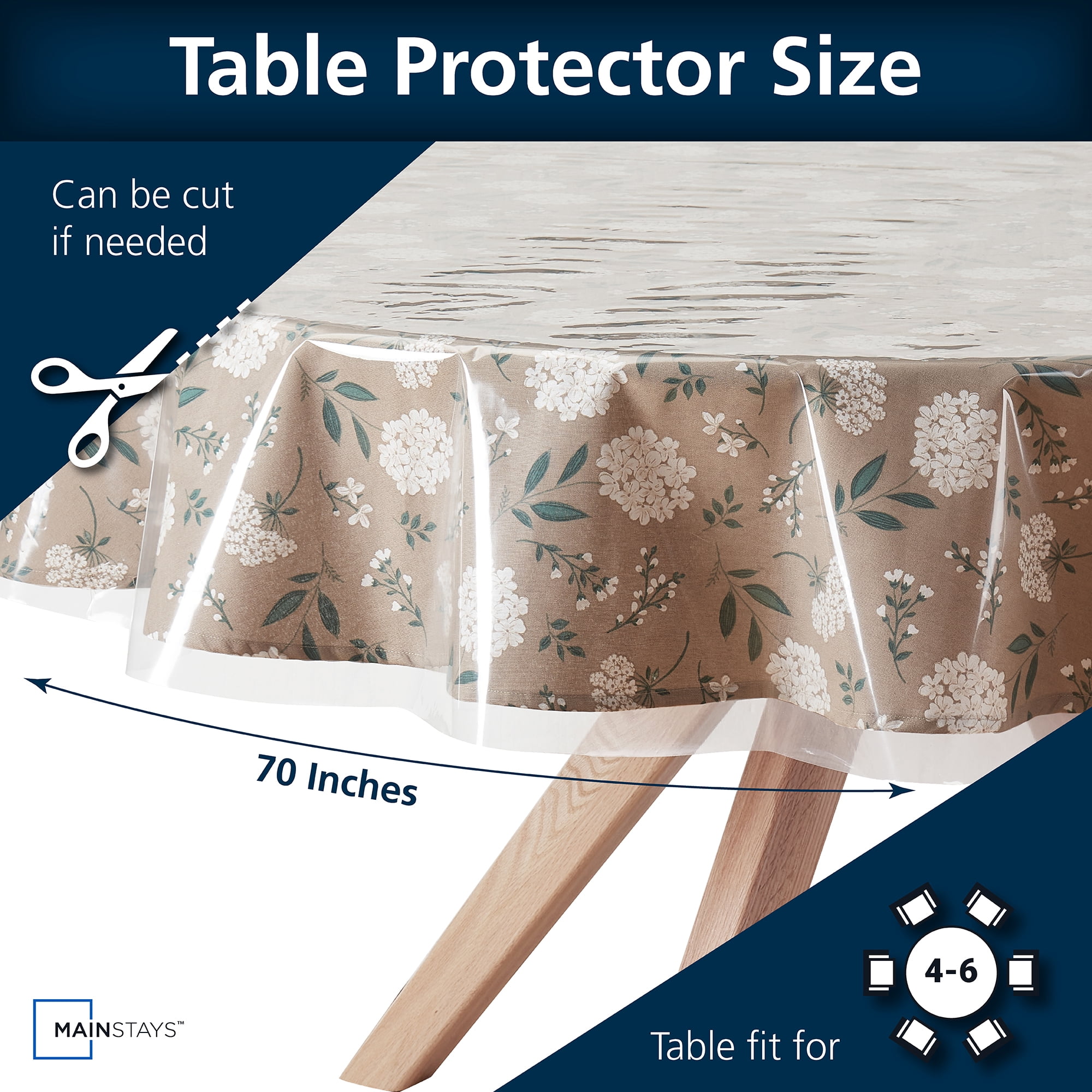 Mainstays PEVA Everyday, Indoor & Outdoor Clear Table Protector 70" Round