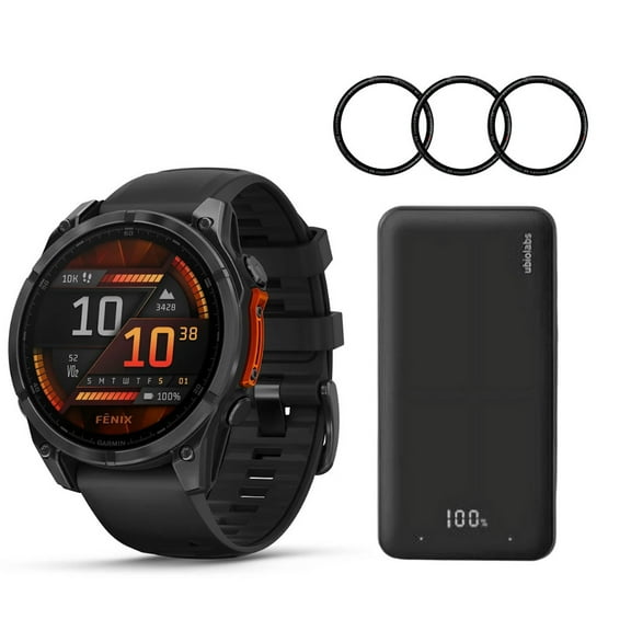Garmin Fenix 8 47mm GPS Smartwatch (Slate Gray and Black) Bundle with 6000mAh Portable Power Bank and Screen Protector Film (3 Items)