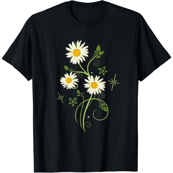 Marguerites Daisy Spring T-Shirt Summer Daisies Flower Shirt T-ShirtMen and women, Black T-shirt, size: Extra large