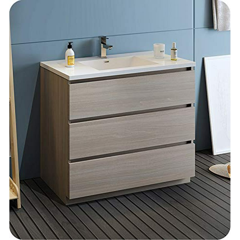 Fresca Lazzaro 42" Gray Wood Free Standing Modern Bathroom Cabinet w ...