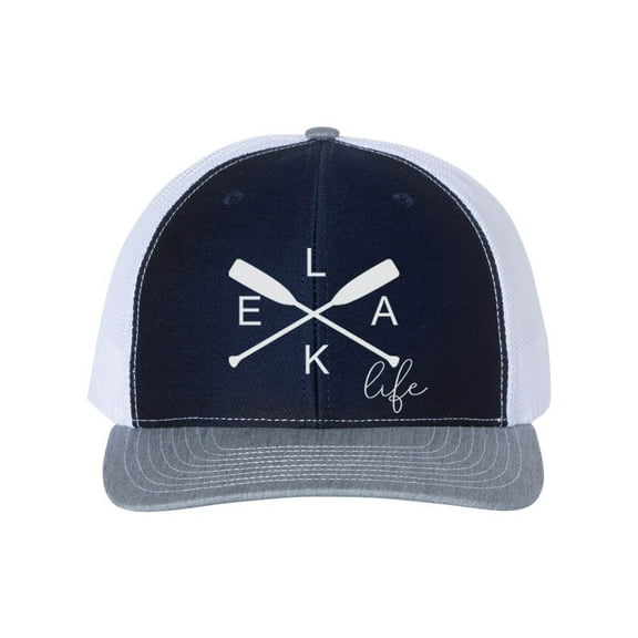 Lake Hat, Lake Life, Lake Cap, Summer Hat, Lake Lover, Snapback, Gift For Her, River Apparel, River Hat, Trucker Hat, Floating, White Text, Navy/White/Heather