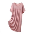 thumbnail image 3 of Taqqpue Nightgowns for Women Cotton Soft Night Gowns Short Sleeve V Neck Sleep Dress Sleepwear Solid Color Flowy Swing Plus Size Knee Length Dress for Women, 3 of 5