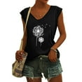 thumbnail image 2 of HAPIMO Shirts for Women V-Neck Tee Shirt Solid Color Casual Comfy Pullover Tops Teen Grils Fashion Clothes Soft Cap Sleeve Womens Summer Tops Black XL, 2 of 6