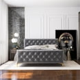 thumbnail image 4 of Bella Mid Century Modern Dark Gray Velvet Upholstered Queen Platform Bed, 4 of 6