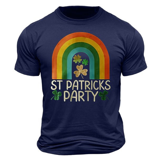 El Día de San Patricio de los Hombres de Manga Corta Impresión de la Tripulación Cuello Superior, Poliéster Ligero para la Fiesta de Verano de Primavera Y el Uso Diario