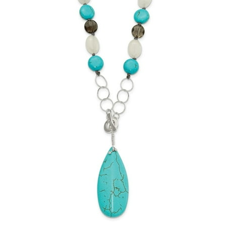 Diamond2Deal 925 Sterling Silver Jade, Howlite, Recon Magnesite, Quartz Necklace for Women 21.5"