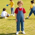 thumbnail image 3 of CAIVO Children Toddler Girls Denim Overalls Casual Loose Fit Jumpsuit With O-Neck Short Sleeve T-Shirts Tops Outfit Sets For Baby Breathable Clothes Sets, 3 of 5