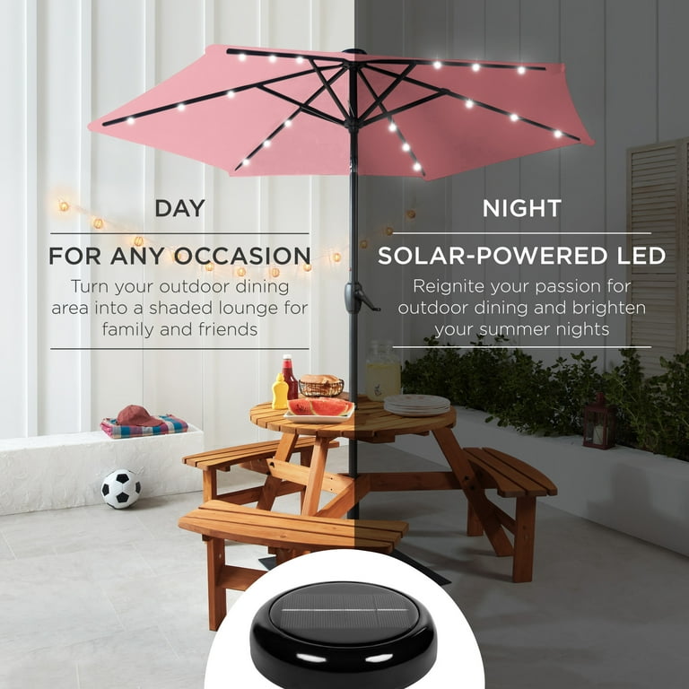 best sun blocking patio umbrella Best Choice Products 7.5ft Outdoor Solar Patio Umbrella for Deck, Pool w/ Tilt, Crank, LED Lights
