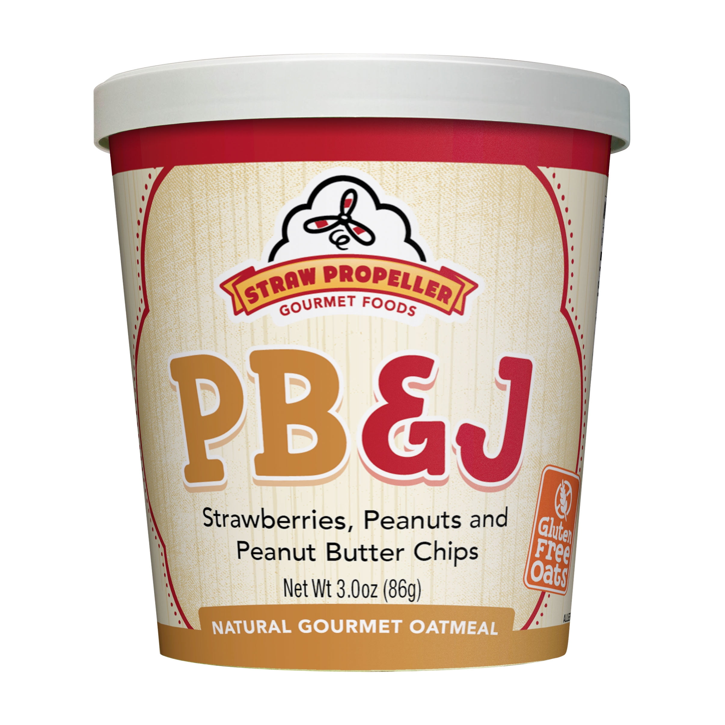 Straw Propeller Oatmeal, Peanut Butter & Jelly, 3 Oz, Cup