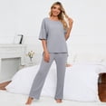 thumbnail image 5 of LYMAYTER S-5XL Women Summer Sleepwear Sets Solid Color Crew Neck Knit Top Loungewear Casual Set, 5 of 6