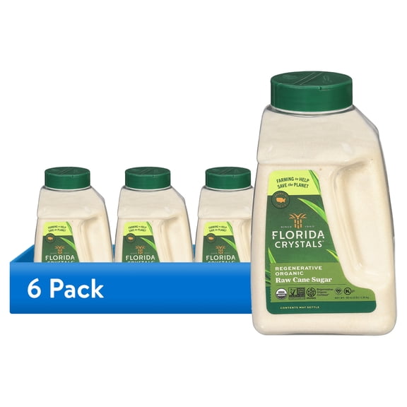 (6 pack) Florida Crystals Regenerative Organic Raw Cane Sugar, 48 oz Jug