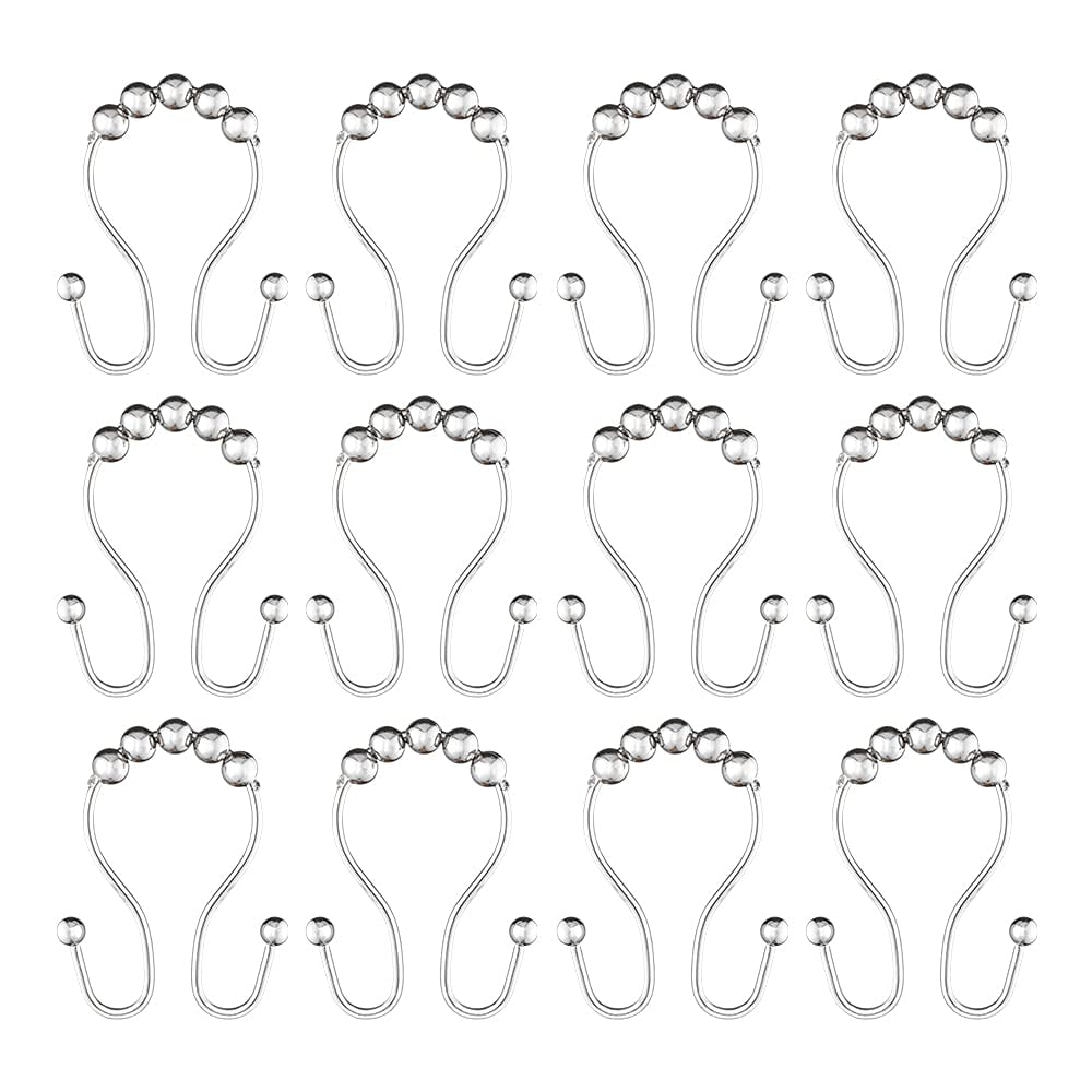 Utopia Alley Shower Hooks - Double Shower Curtain Rings for Bathroom - Rust Proof Shower Curtain Hooks for Shower Curtain or Liner - Set of 12, Polished Chrome