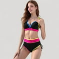 thumbnail image 2 of Women's Colorblock High Waist Bikini Set with Adjustable Side Ruched Bottoms and V-Neck Supportive Top - Large, Black, 2 of 6