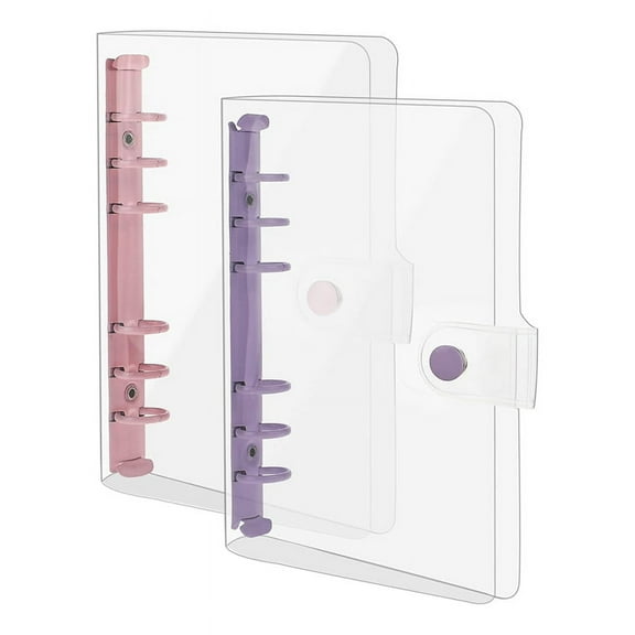 2 Pack A6 Soft PVC 6 Rings Binder, Clear Budget Refillable Planner Ring Binder Cover with Snap Button
